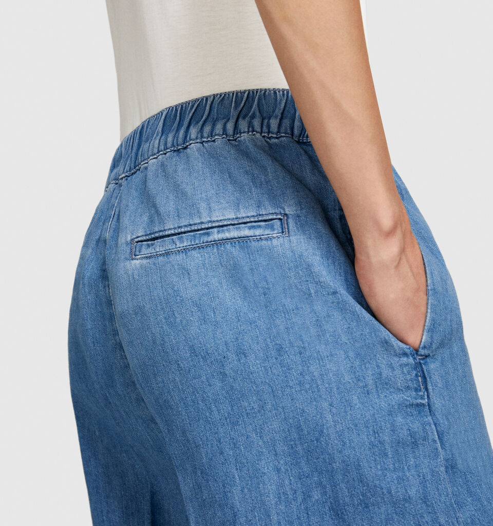 Palazzo trousers in chambray - women's palazzo jeans - Blue | Sisley image number 5